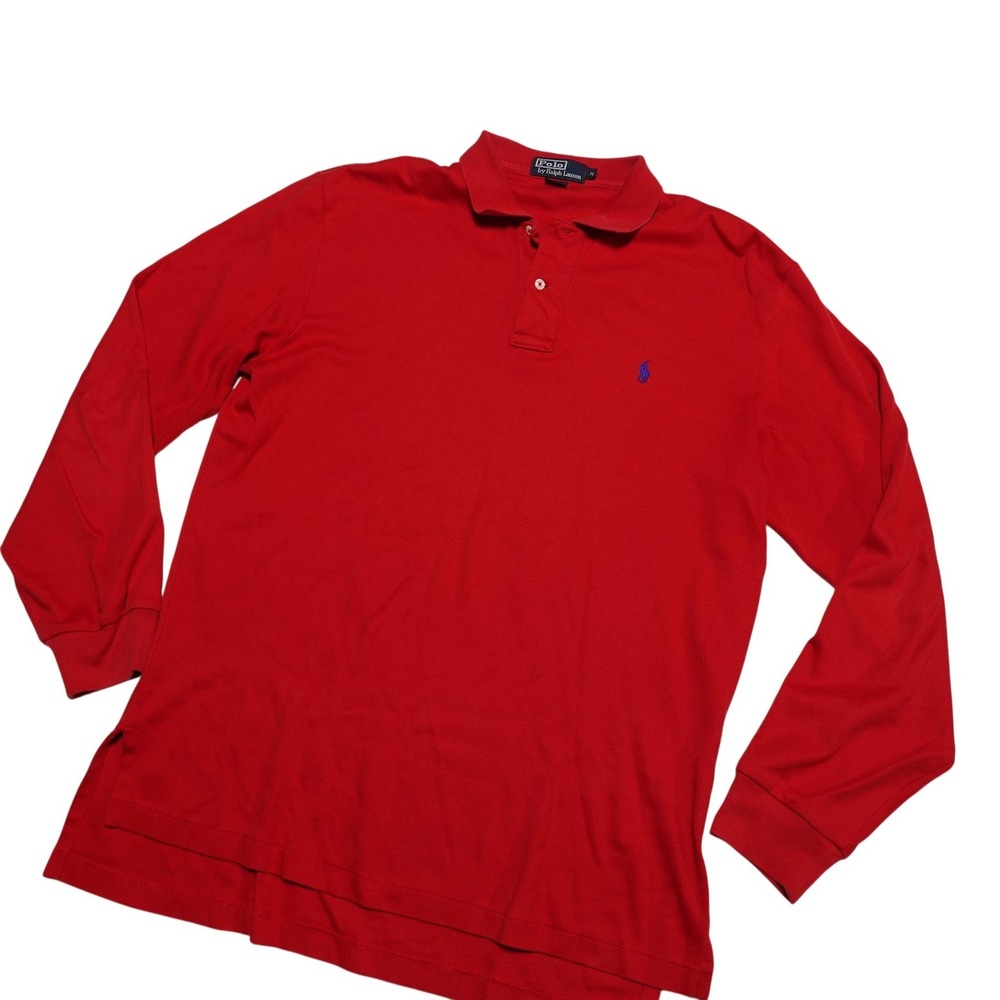 Polo By Ralph Lauren Polo Shirt Mens Medium Red Long Sleeve Cotton Pony Logo